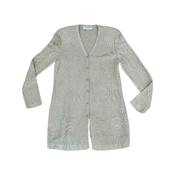 St. John light gold sequin beaded long blazer/ cardigan  jacket size 12/ 02 - Picture 1 of 4